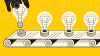 Illustration of light bulbs on a conveyor belt