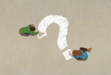 Illustration of two children drawing a question mark