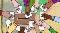 Illustration of hands voting