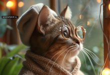 AI-generated image of a cat in glasses and clothing