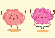 Illustration of two brains exercising