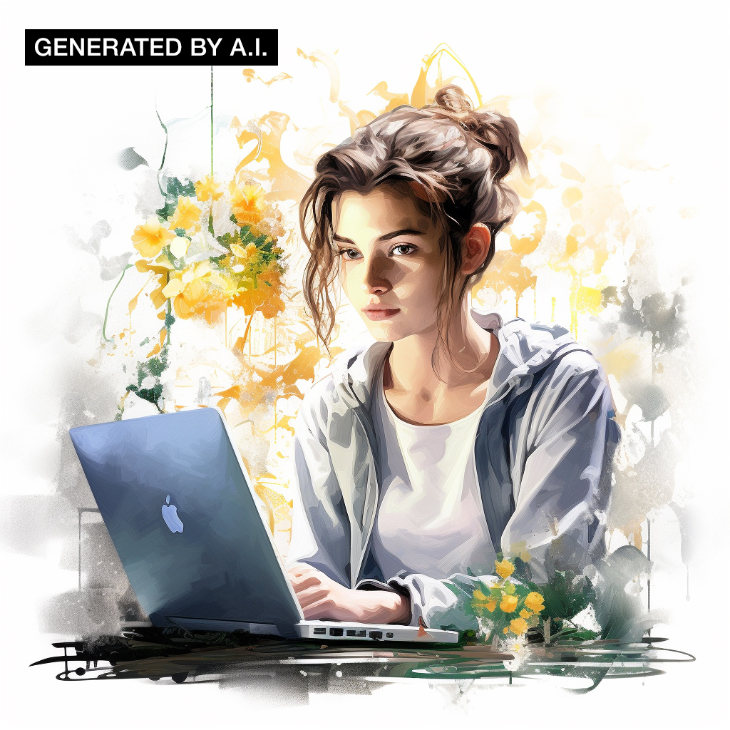 AI-generated image of girl working on a laptop