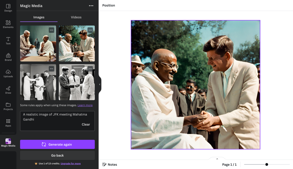 Screenshot of AI image of Ghandi and JFK