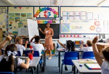 Photo of elementary teacher and students in classroom