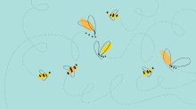 Illustration of bees flying around