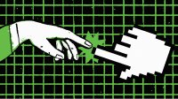 Illustration of human hand and AI hand