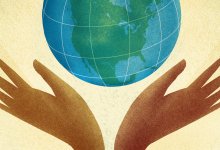 Illustration of hands with a globe