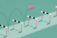 Illustration of brain jumping over hurdles