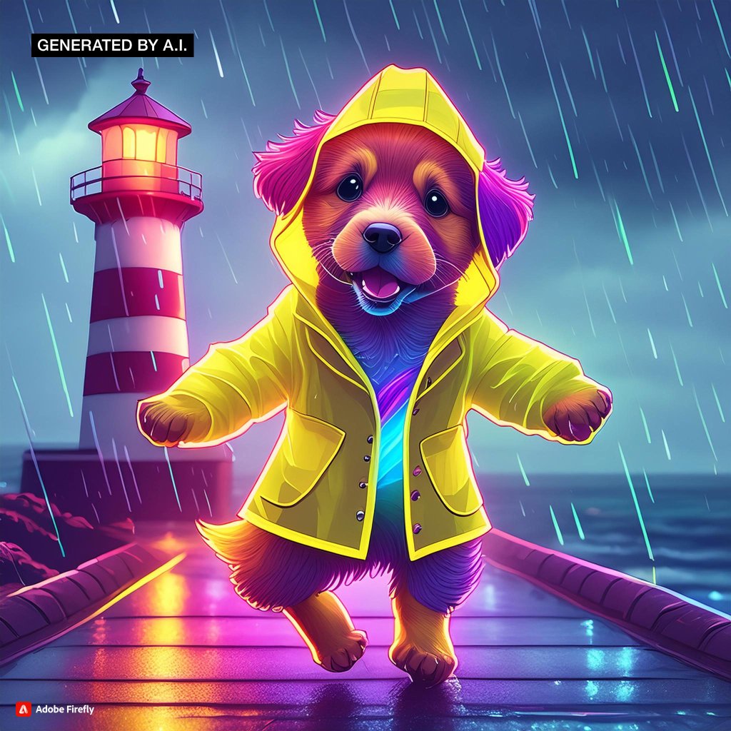 AI-generated illustration of a dog in a raincoat