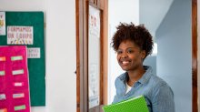 Photo of teacher entering classroom