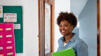 Photo of teacher entering classroom