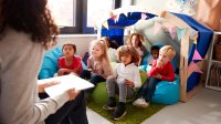 photo of teacher reading to to pre-k students