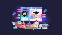 Illustration of students working with AI