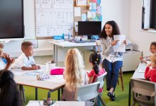 Photo of elementary school teacher with students