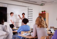 Photo of high school students giving presentation to class