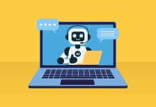 Illustration of AI robot on a laptop screen