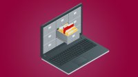 Illustration of laptop with file cabinet on the screen