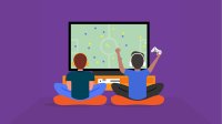 Illustration of two kids playing a video game