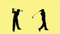 Illustration of child hitting golf balls