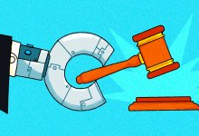 Illustration of robo arm using a gavel