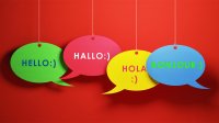 Illustration of speech bubbles containing world languages