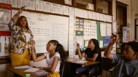 Middle school teacher and students, representing the idea of maintaining teaching focus all year