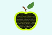 Illustration of apple with binary code