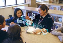 teacher reads to older students while book comes alive