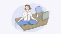 Illustration of a woman meditating on her desk