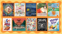 10 picture book covers on top of a colorful background