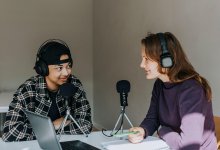 Photo of teenagers making a podcast