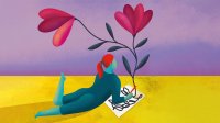 Illustration of person drawing with flowers growing from the drawing