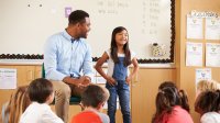Elementary student speaking in front of the class