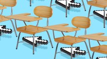 Illustration of student desks with mouse arrow beneath each desk, representing classroom management and tech