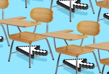 Illustration of student desks with mouse arrow beneath each desk, representing classroom management and tech