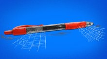 red pen with cobwebs on it