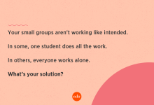 Illustrated text of the question asking about getting students in group working well together.