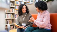 Two women talking