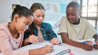 Small group of elementary students working in a small group
