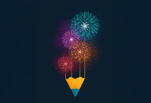 Illustration of pencil and fireworks