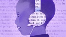 illustration of young child with speech bubble headphones on reading text