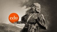 Image of Sarah Bernhardt as Hamlet examining edutopia logo