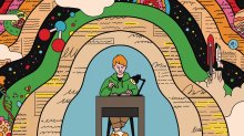 student sitting at a desk surrounded by study strategies