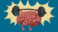 Collage of brain lifting weights