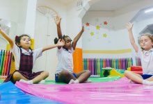 Young students practicing yoga