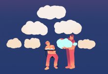 illustration of a student building a pyramid of thoughts, assisted by a teacher