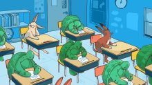 class of tortoises and hares finishing their classwork at different times
