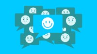 Illustration of happy emoji speech bubbles blocking angry emoji speech bubbles