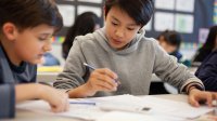 Two students working together to solve problems in math class