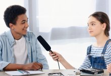 Two students making a podcast